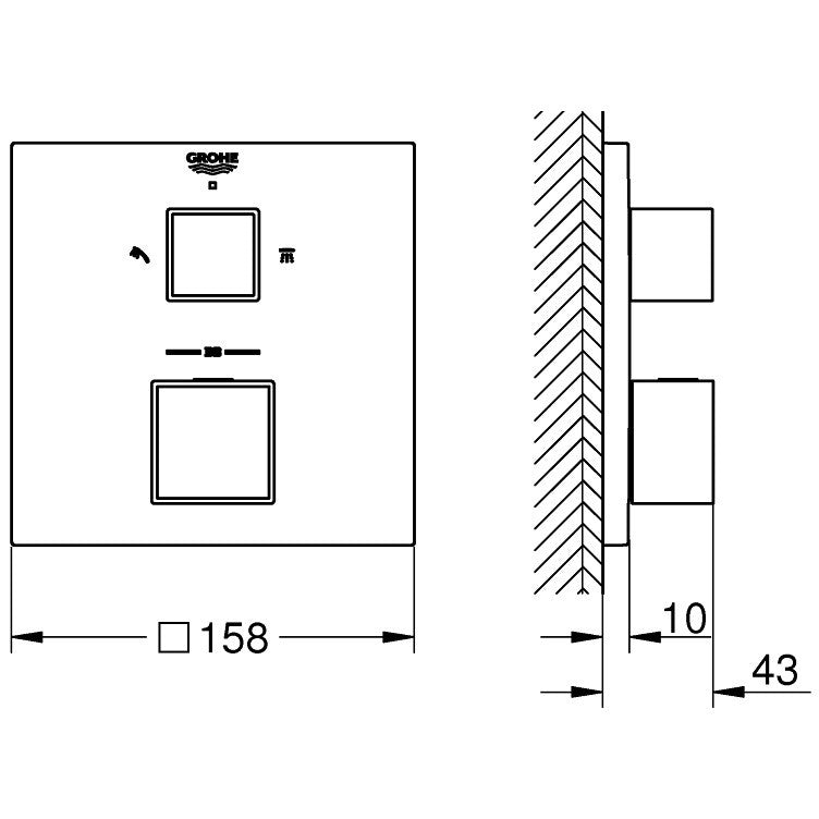 Grohe Grohtherm Cube Baterie dus cu termostat incastrata, 2 iesiri, crom