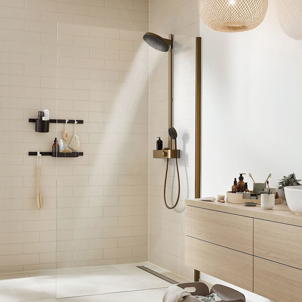 Coloana dus cu baterie si termostat Hansgrohe Pulsify S Showerpipe 260, bronz periat