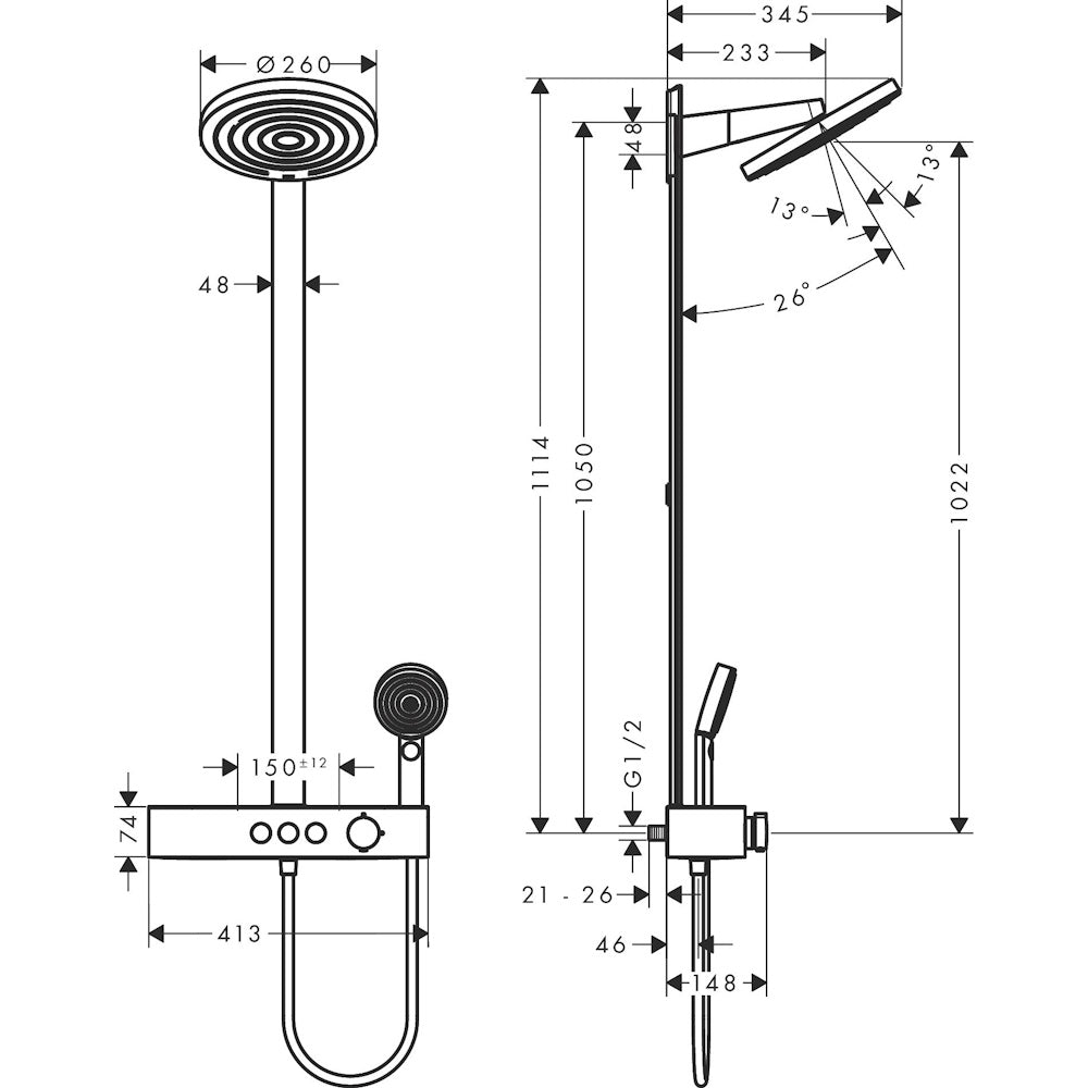 Coloana dus cu baterie si termostat Hansgrohe Pulsify S Showerpipe 260, bronz periat
