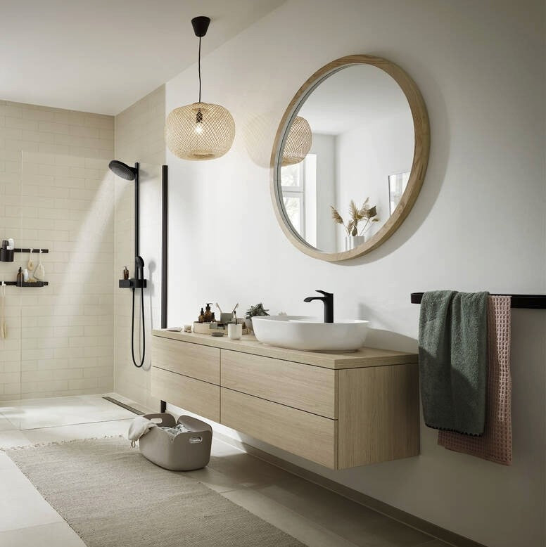 Coloana dus cu baterie si termostat Hansgrohe Pulsify S Showerpipe 260, negru mat