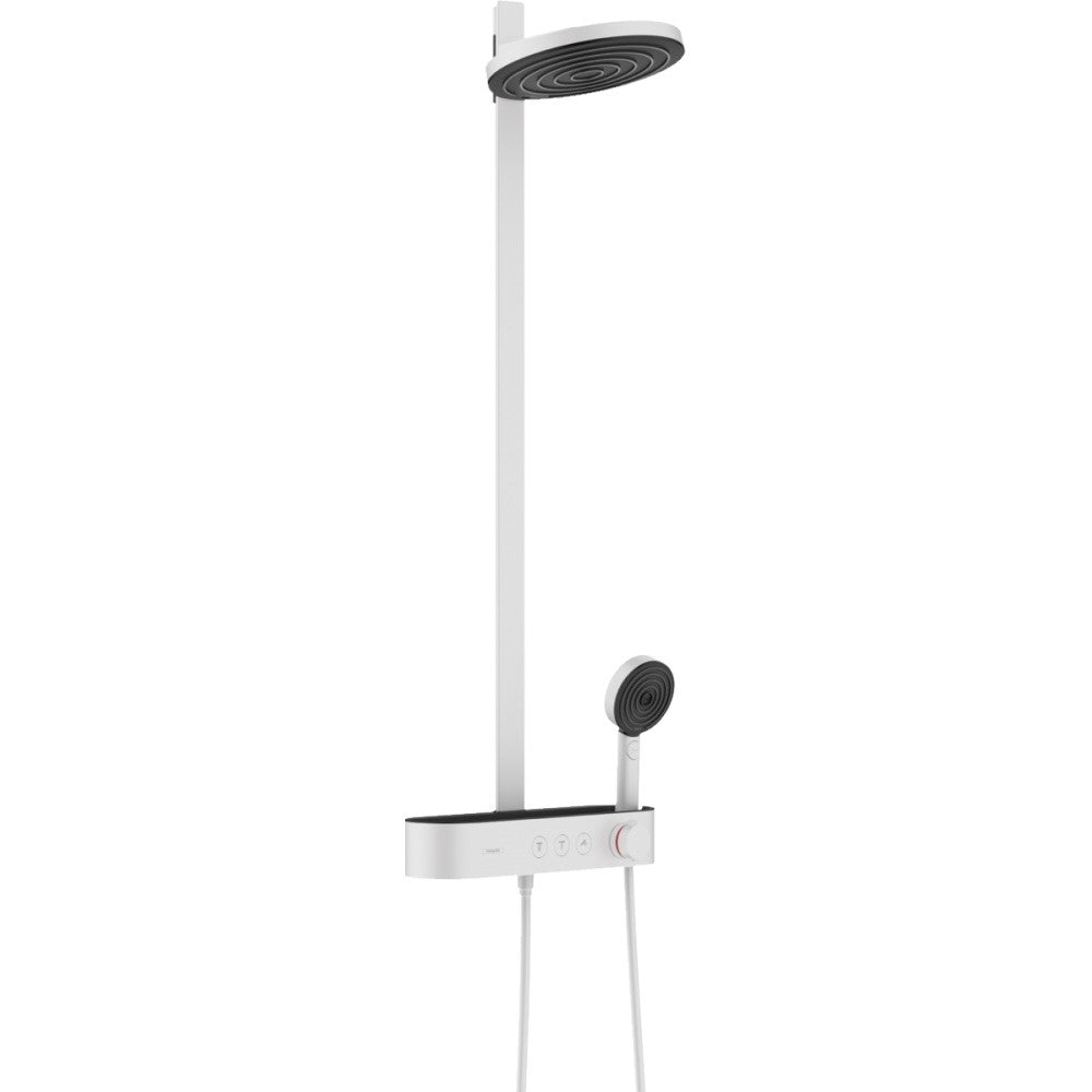Coloana dus cu baterie si termostat Hansgrohe Pulsify S Showerpipe 260, alb mat