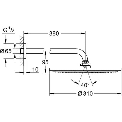 Palarie dus fix Grohe Rainshower Cosmopolitan 310, Ø31 cm cu brat, limitator de debit, montaj pe perete