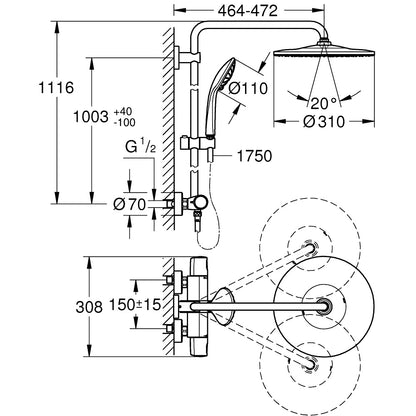 Coloana dus cu baterie si termostat Grohe Euphoria System 310