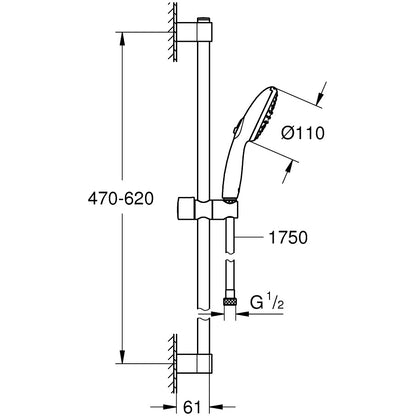 Grohe Tempesta 110 Set dus cu bara 60 cm, 2 jeturi negru mat