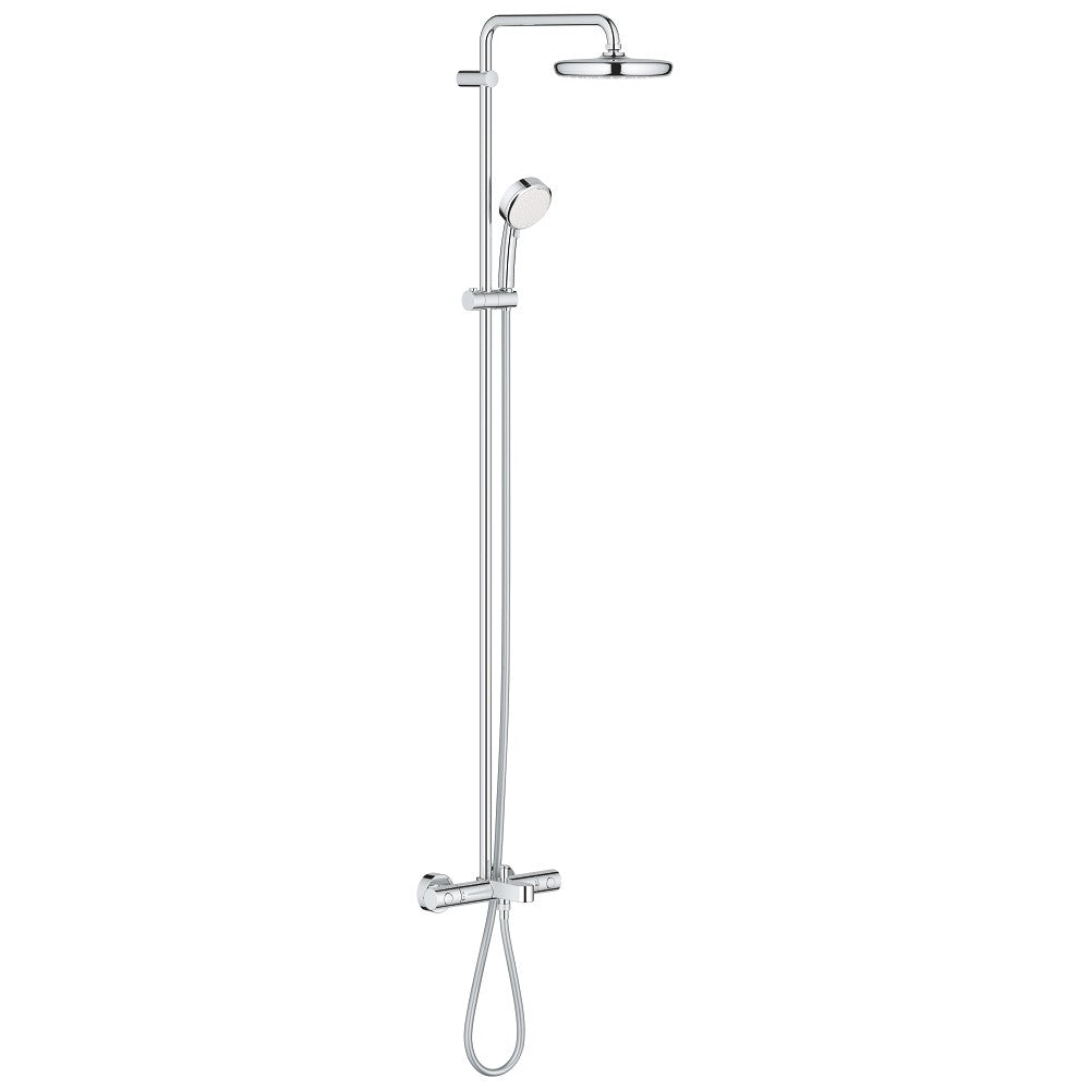 Coloana dus cu baterie si termostat Grohe New Tempesta Cosmopolitan 210, cu pipa cada