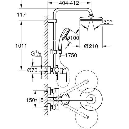 Coloana dus cu baterie fara termostat Grohe New Tempesta Cosmopolitan 210