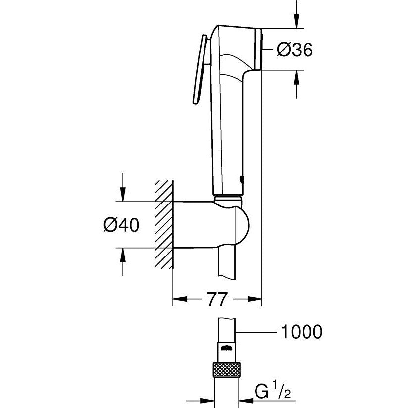 Grohe Tempesta-F Trigger 30 Dus igienic cu suport, furtun 100 cm, crom