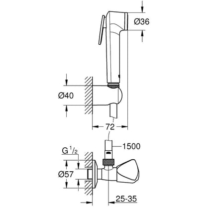 Grohe Tempesta-F Trigger 30 Dus igienic cu suport, robinet cu ventil de colt, furtun 150 cm, crom