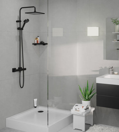 Coloana dus cu baterie si termostat Hansgrohe Vernis Shape 240, negru mat