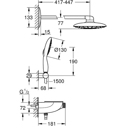 Sistem dus incastrat cu termostat Grohe Rainshower SmartControl 360 Mono
