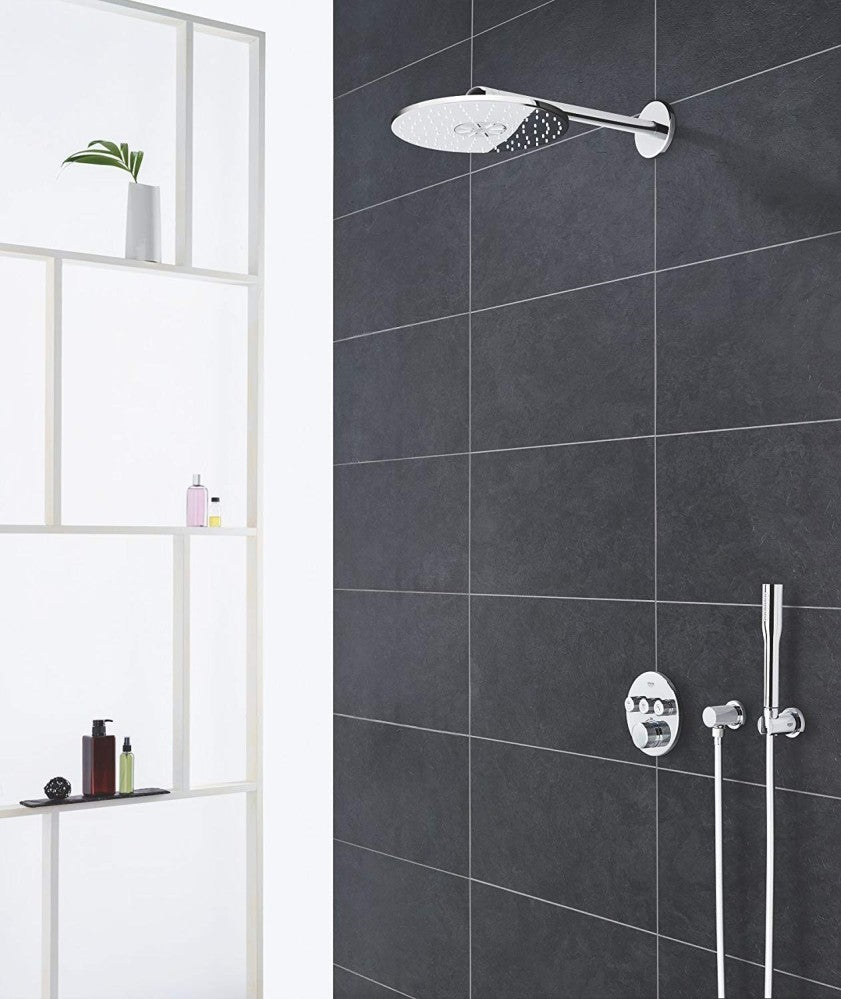 Palarie dus fix Grohe Rainshower 310 SmartActive, Ø31 cm cu brat, montaj pe perete, crom