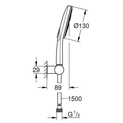 Grohe Rainshower Eco SmartActive 130 Set dus cu suport reglabil, crom