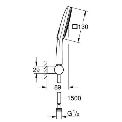 Grohe Rainshower Eco SmartActive 130 Cube Set dus cu suport reglabil, crom