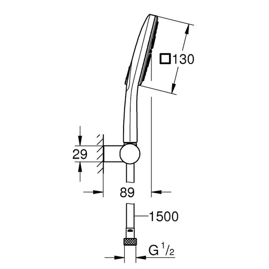 Grohe Rainshower Eco SmartActive 130 Cube Set dus cu suport reglabil, crom