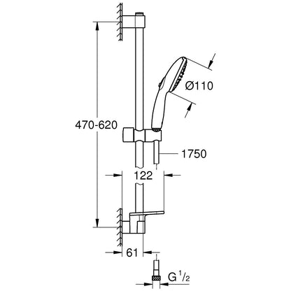 Grohe Tempesta 110 Set dus cu bara 60 cm si savoniera 2 jeturi, crom
