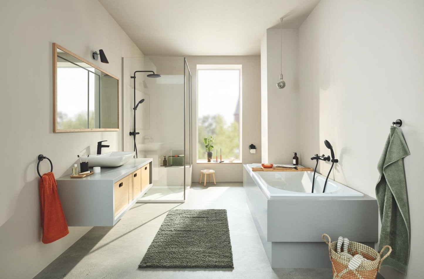 Coloana dus cu baterie si termostat Grohe Tempesta System 250, negru mat