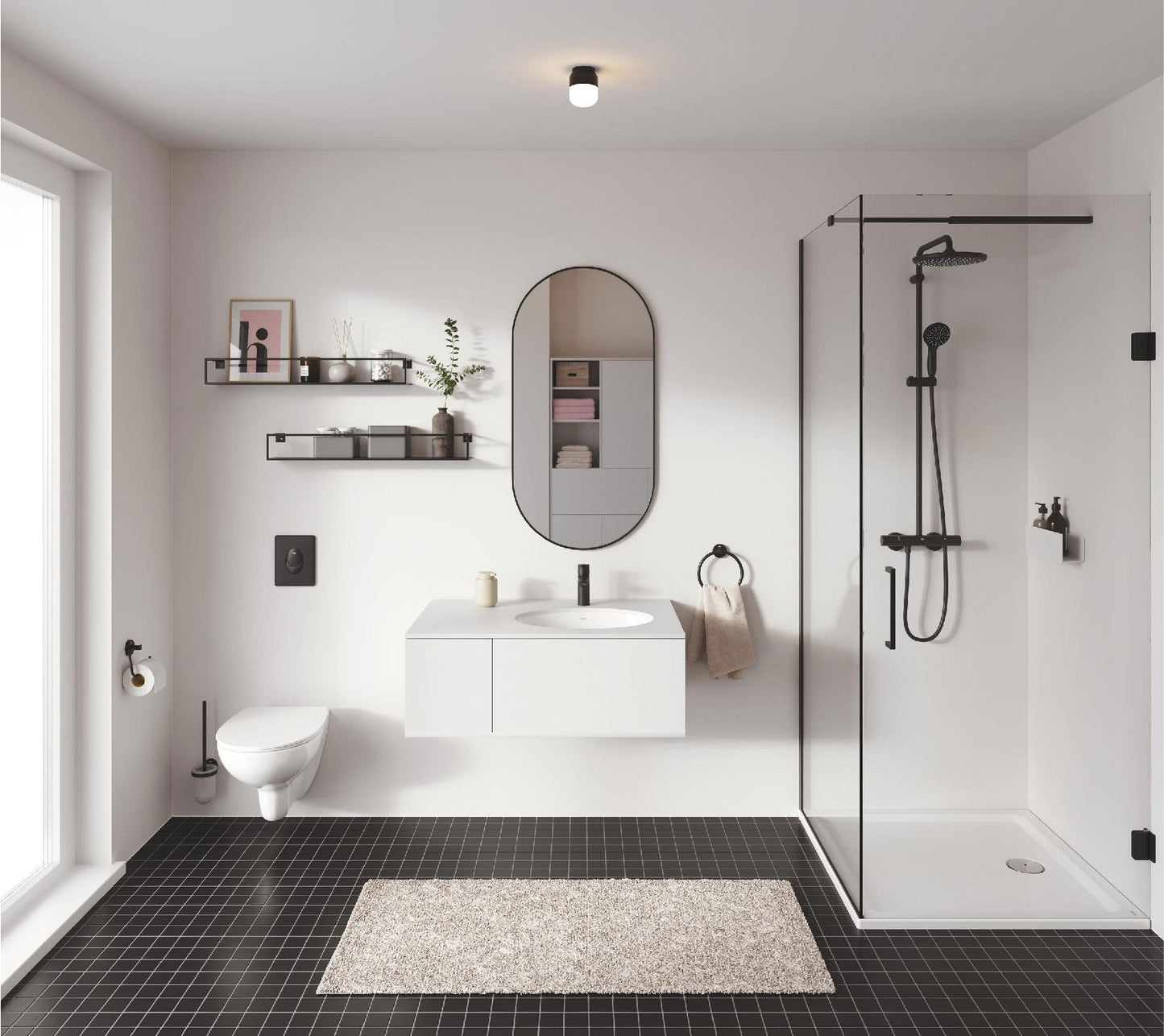 Coloana dus cu baterie si termostat Grohe Tempesta System 250, negru mat