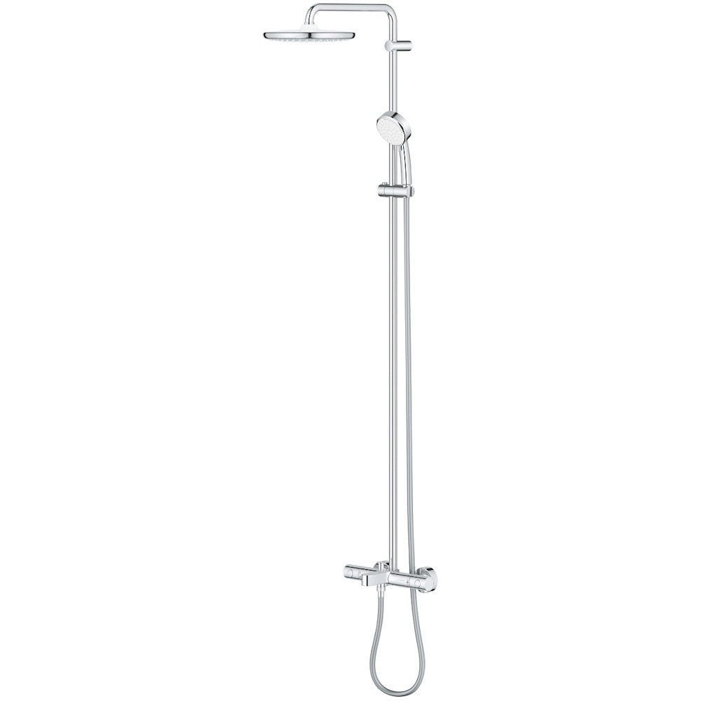 Coloana dus cu baterie si termostat Grohe Tempesta Cosmopolitan System 250 cu pipa cada