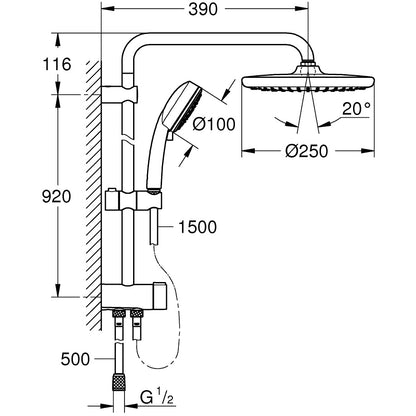 Coloana dus fara baterie Grohe Tempesta System 250, bara 92 cm