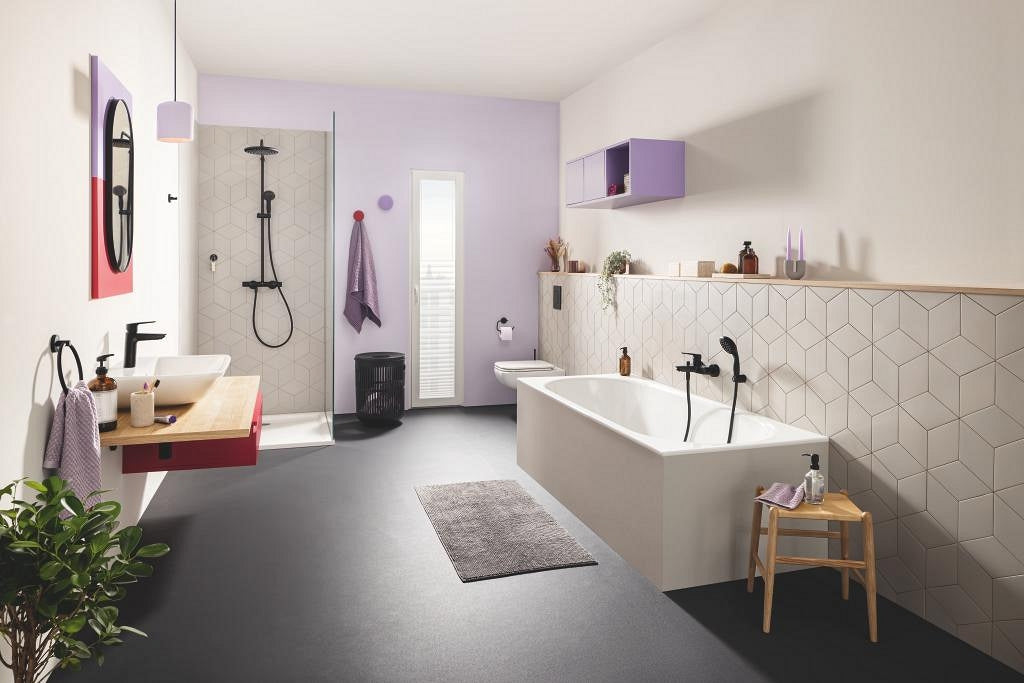 Coloana dus cu baterie si termostat Grohe Vitalio Start System 250, negru mat