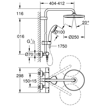 Coloana dus cu baterie si termostat Grohe Vitalio Start System 250, negru mat