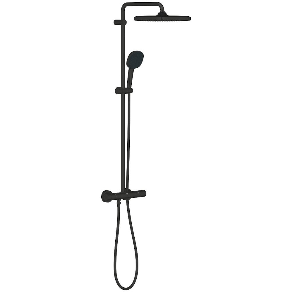 Coloana dus cu baterie si termostat Grohe Tempesta System 250 Cube , negru mat (phantom black)