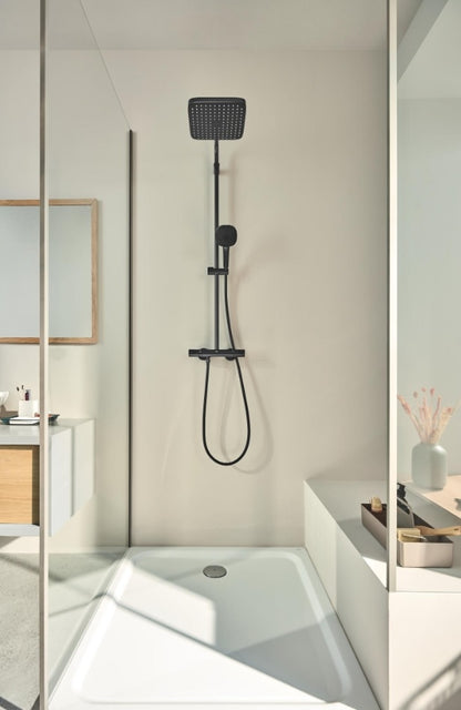 Coloana dus cu baterie si termostat Grohe Tempesta System 250 Cube , negru mat (phantom black)