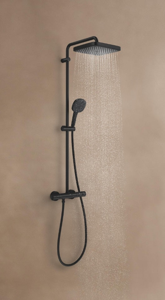 Coloana dus cu baterie si termostat Grohe Tempesta System 250 Cube , negru mat (phantom black)