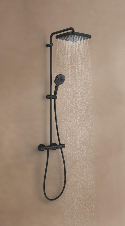 Coloana dus cu baterie si termostat Grohe Tempesta System 250 Cube , negru mat (phantom black)