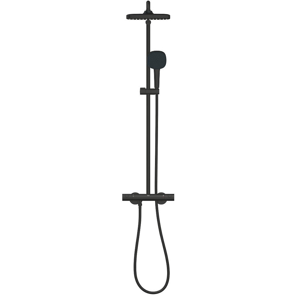 Coloana dus cu baterie si termostat Grohe Tempesta System 250 Cube , negru mat (phantom black)
