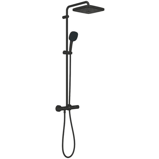 Coloana dus cu baterie si termostat Grohe Tempesta System 250 Cube , negru mat (phantom black)