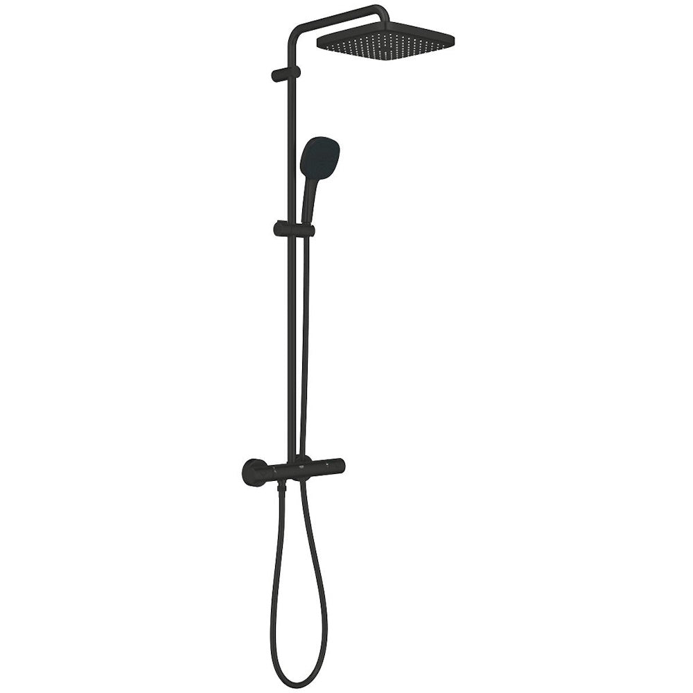 Coloana dus cu baterie si termostat Grohe Tempesta System 250 Cube , negru mat (phantom black)