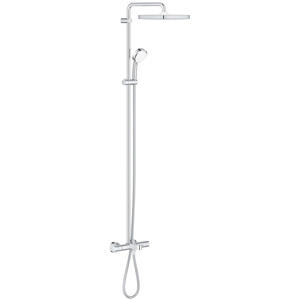 Coloana dus cu baterie si termostat Grohe Tempesta Cosmopolitan System 250 Cube cu pipa cada