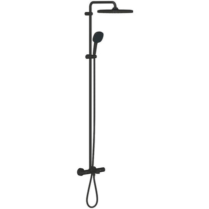 Coloana dus cu baterie si termostat Grohe Tempesta System 250 Cube cu pipa cada, negru mat (phantom black)