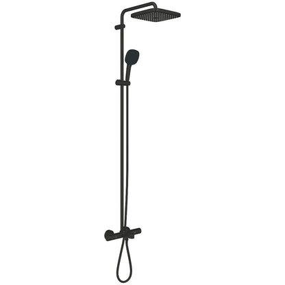 Coloana dus cu baterie si termostat Grohe Tempesta System 250 Cube cu pipa cada, negru mat (phantom black)