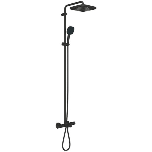 Coloana dus cu baterie si termostat Grohe Tempesta System 250 Cube cu pipa cada, negru mat (phantom black)