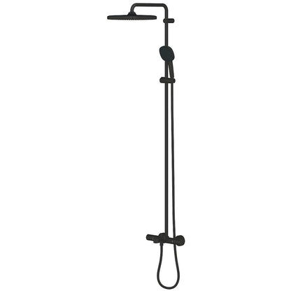 Coloana dus cu baterie si termostat Grohe Tempesta System 250 Cube cu pipa cada, negru mat (phantom black)