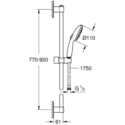 Grohe Tempesta 110 Set dus cu bara 90 cm, 3 jeturi