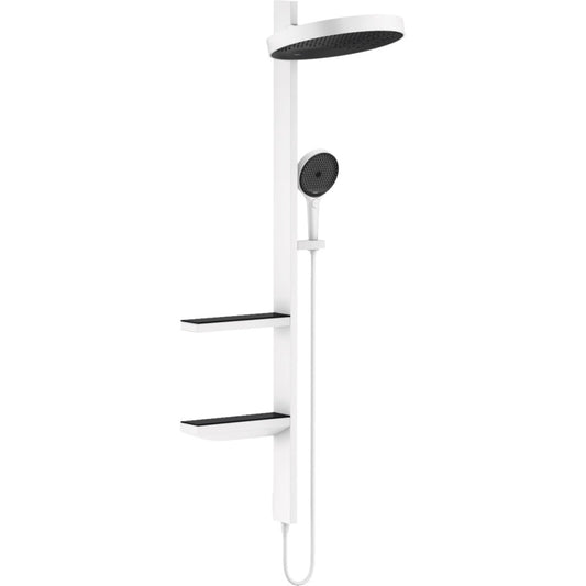 Coloana dus fara baterie Hansgrohe Rainfinity, cu 2 polite, alb mat
