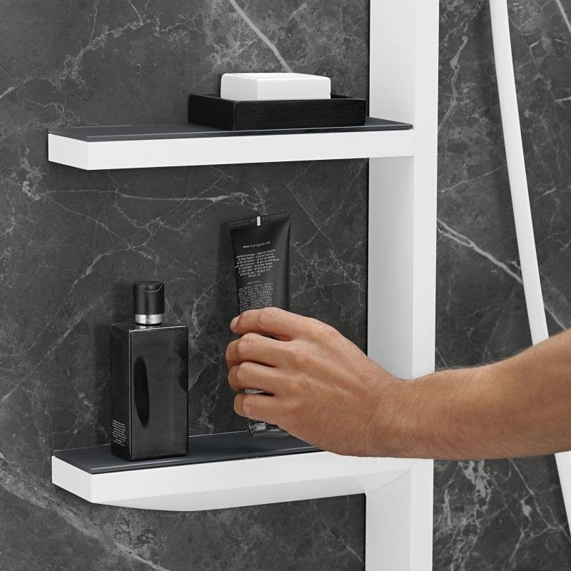 Coloana dus fara baterie Hansgrohe Rainfinity, cu 2 polite, alb mat