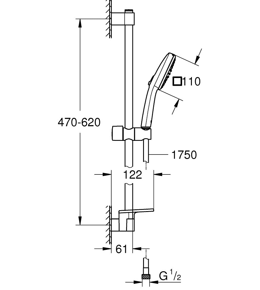 Grohe Tempesta Cube 110 Set dus cu bara 60 cm si savoniera 2 jeturi, crom