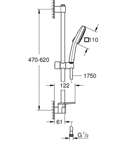 Grohe Tempesta Cube 110 Set dus cu bara 60 cm si savoniera 2 jeturi, crom