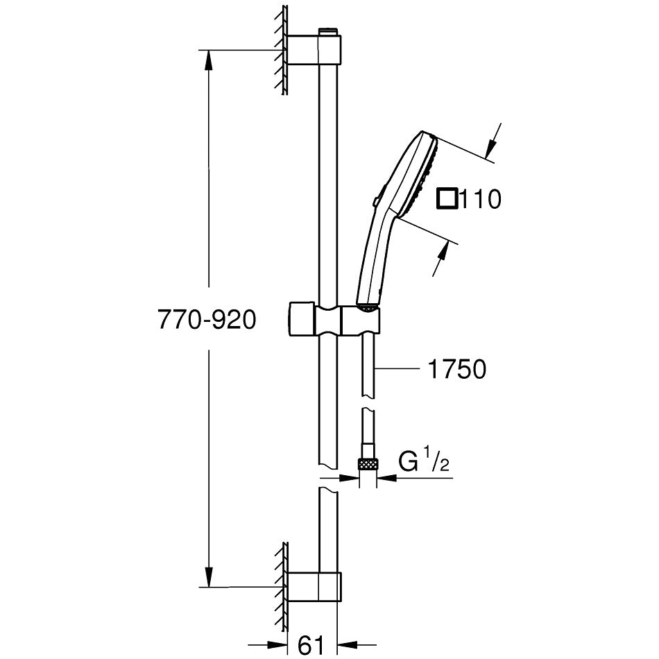 Grohe Tempesta Cube 110 Set dus cu bara 90 cm, 3 jeturi