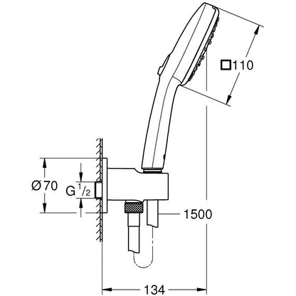 Grohe Tempesta Cube 110 Set dus cu suport si cot iesire, 3 jeturi