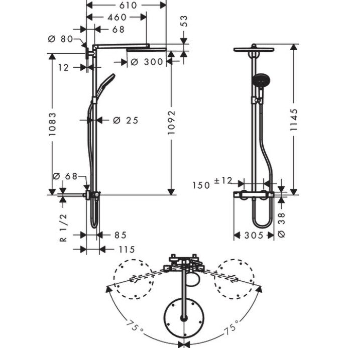 Coloana dus cu baterie si termostat Hansgrohe Raindance Select E 300