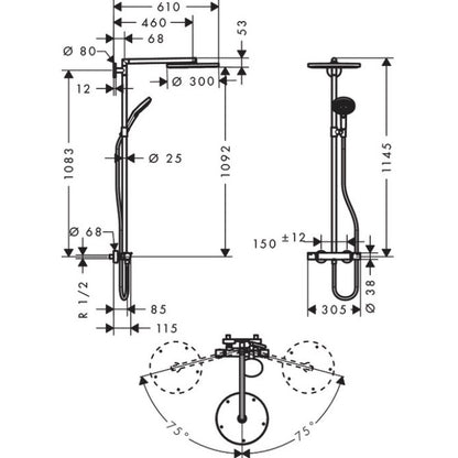 Coloana dus cu baterie si termostat Hansgrohe Raindance Select E 300