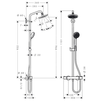 Coloana dus cu baterie si termostat Hansgrohe Croma 160