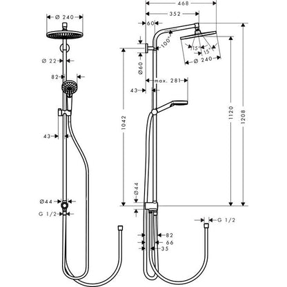 Coloana dus fara baterie Hansgrohe Crometta S EcoSmart, bara 105 cm