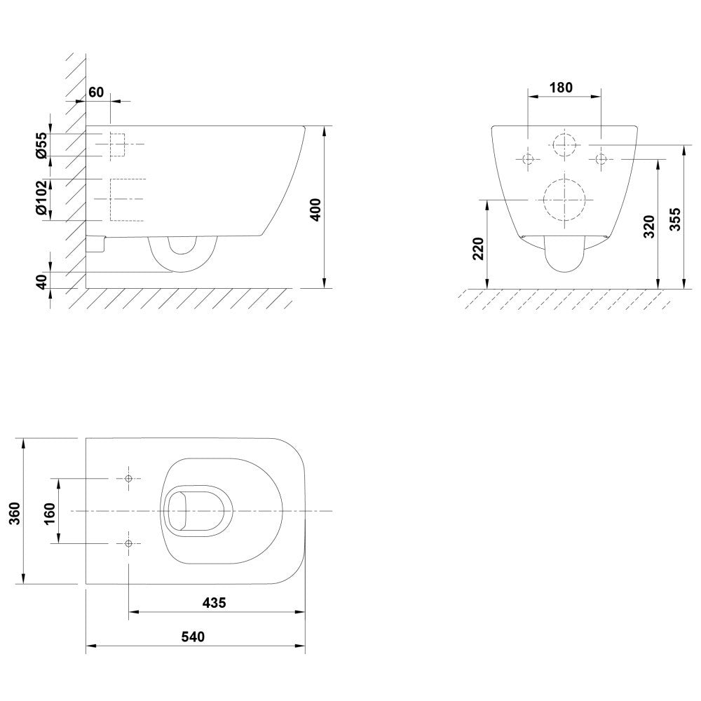 Vas WC suspendat Gala Emma Square Rimless 36x54 cm evacuare orizontala