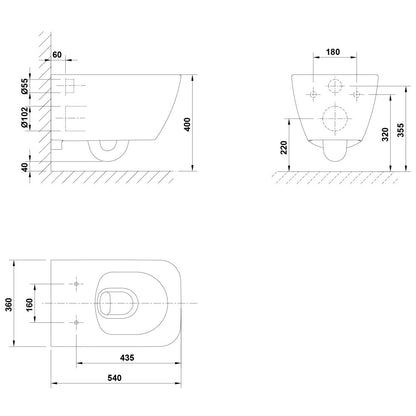 Vas WC suspendat Gala Emma Square Rimless 36x54 cm evacuare orizontala